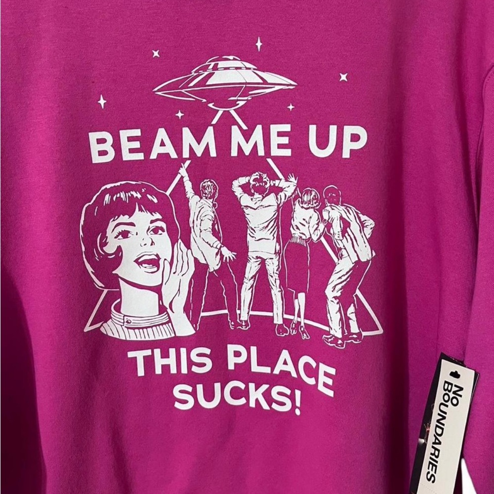 Netflix Stranger Things Oversized Fleece Sweatshirt Beam Me Up This Place Sucks